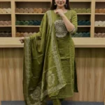 Cotton Green Colour Kurti Pant Dupatta Set​