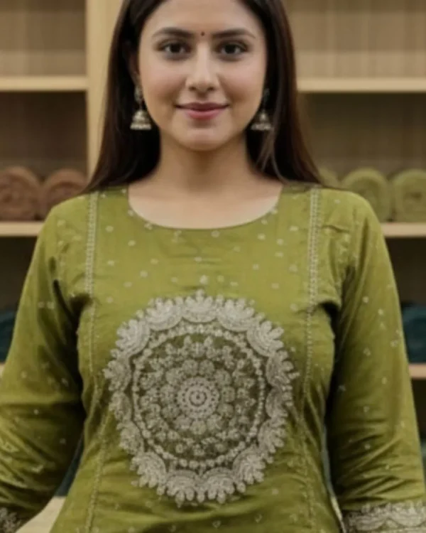 Cotton Green Colour Kurti Pant Dupatta Set​