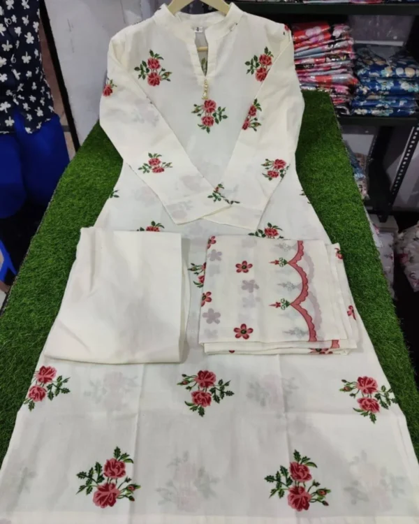 Floral Print Off White Suit With Dupatta​