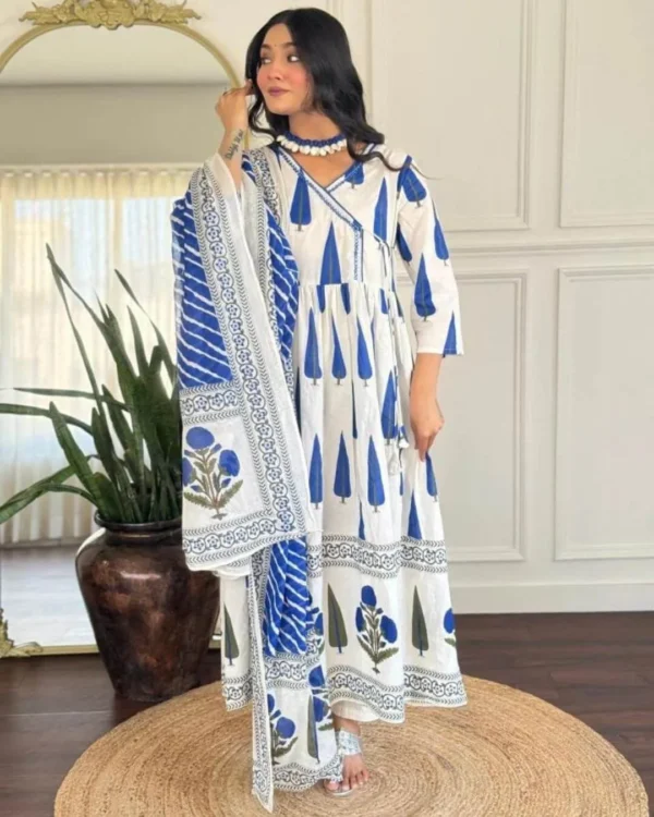 Angrakha Style Anarkali Kurti Pant Dupatta Set​