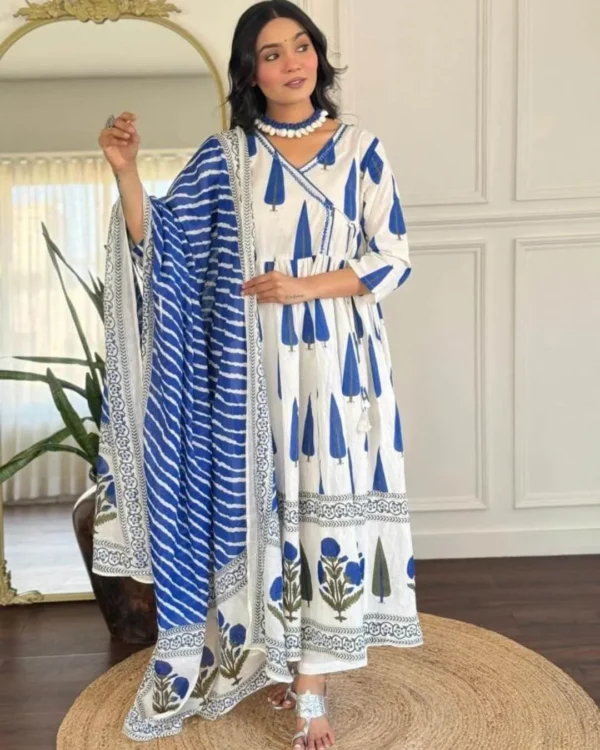 Angrakha Style Anarkali Kurti Pant Dupatta Set​
