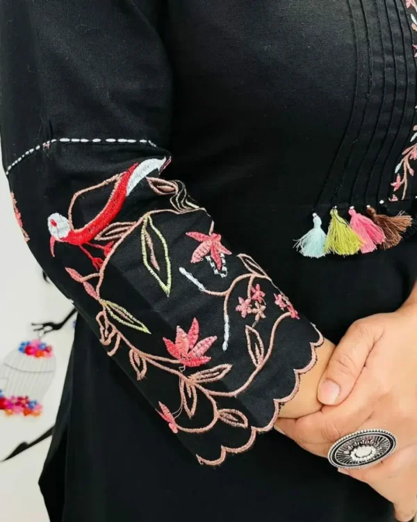 Party Wear Cotton Black Kurti Pant Set 1