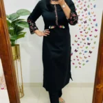 Party Wear Cotton Black Kurti Pant Set 2
