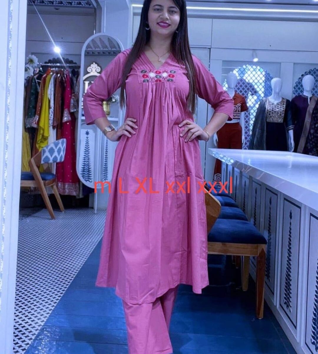 Pink Printed Office Wear Kurti Pant Set