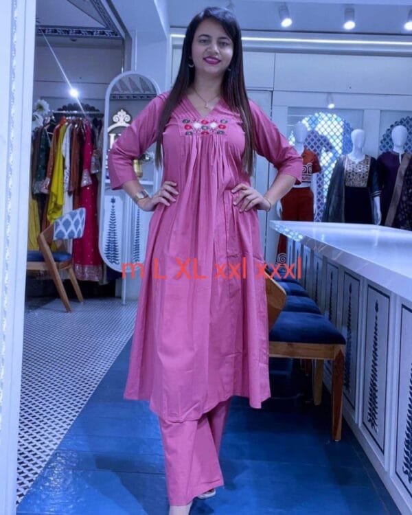 Pink Printed Office Wear Kurti Pant Set