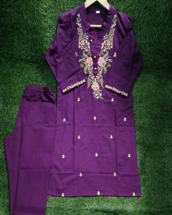 Purple Anarkali Angrakha Style Cotton Suit Set 1
