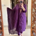 Purple Anarkali Cotton Suit Set Front