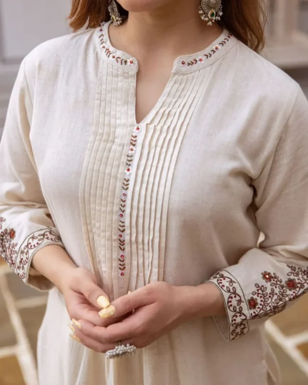 Elegant Cream Embroidered South Cotton Suit Set