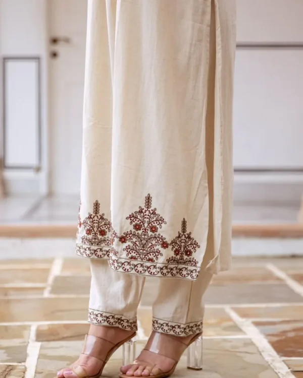 Elegant Cream Embroidered South Cotton Suit Set