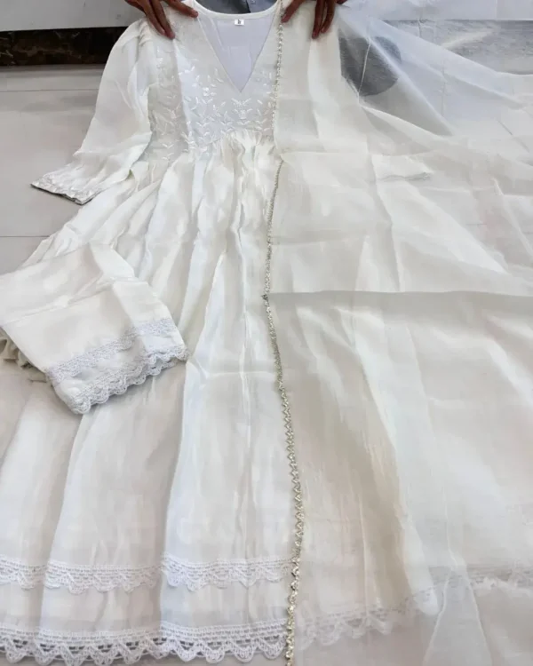 White Chanderi Silk Suit Set