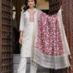 White Khadi Cotton Kurti​ Pant Dupatta Set