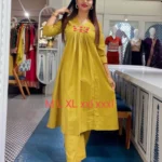 Yellow Floral Print Kurti Pant Set​ (2)