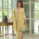 Yellow Slub Cotton Kurti Pant Set