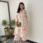 White Printed Office Kurti Palazzo Set