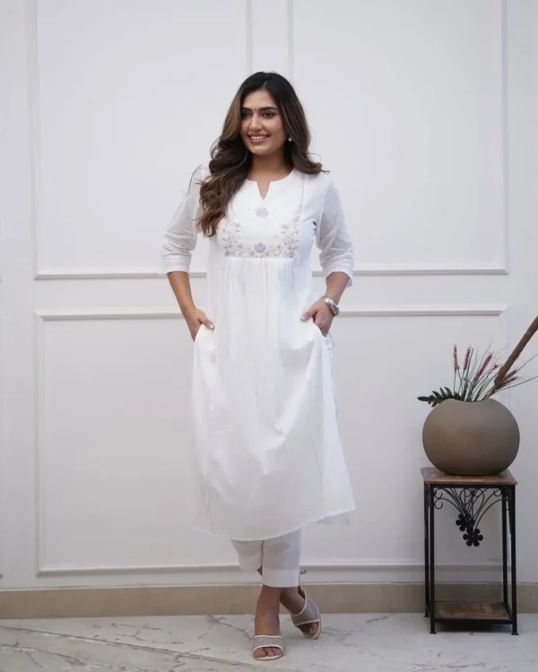 Office Wear White Kurti Pant Set