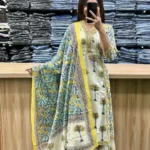 White Floral Print Cotton Suit Set