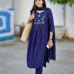Flared Cotton Blue Kurti Pant Dupatta Set
