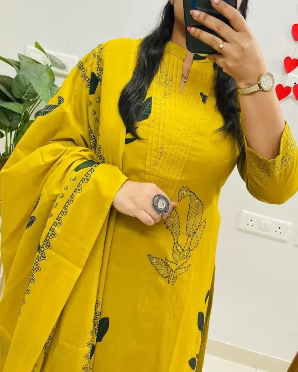 Cotton Yellow Kurti Set With Dupatta Set