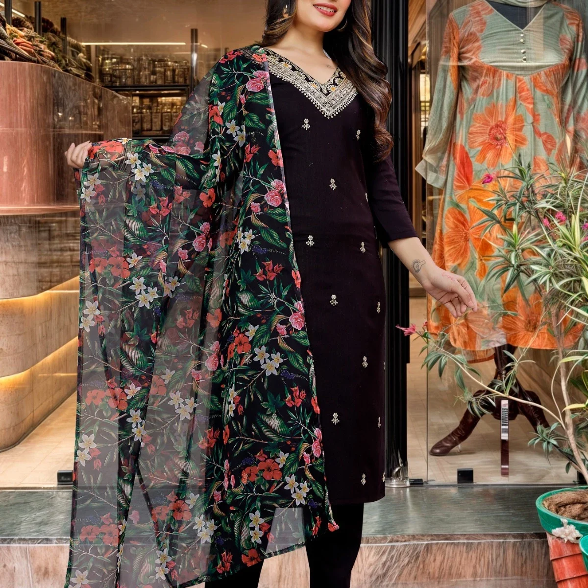 Viscose Slub Black Suit Set
