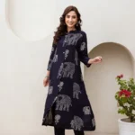 Rayon Black Printed Kurti Pant Set