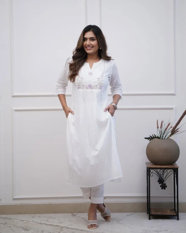 Office Wear White Kurti Pant Set