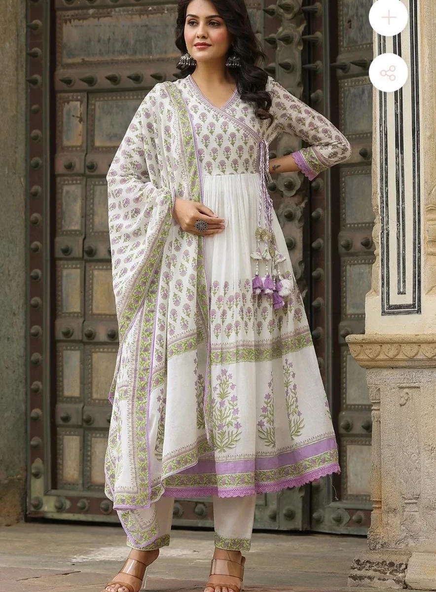 Pure Malmal White Printed Suit Set