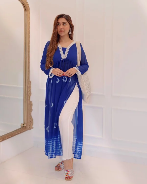 Fox Georgette Blue Kurti With Cotton Pant