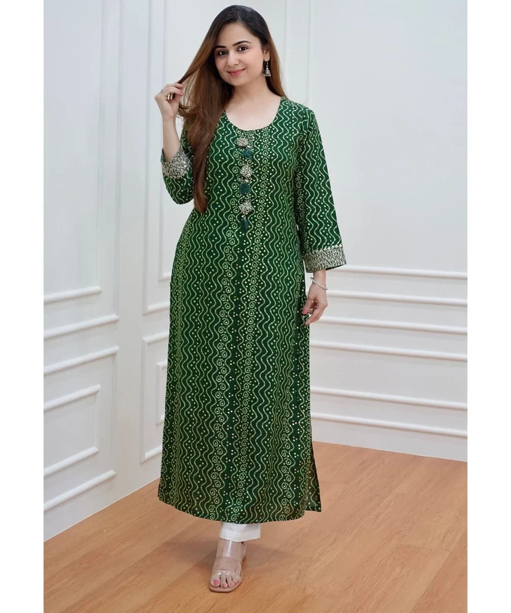 Office Wear Rayon Green Kurti Pant Set