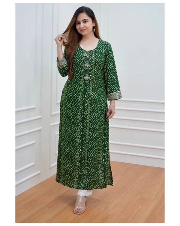 Office Wear Rayon Green Kurti Pant Set