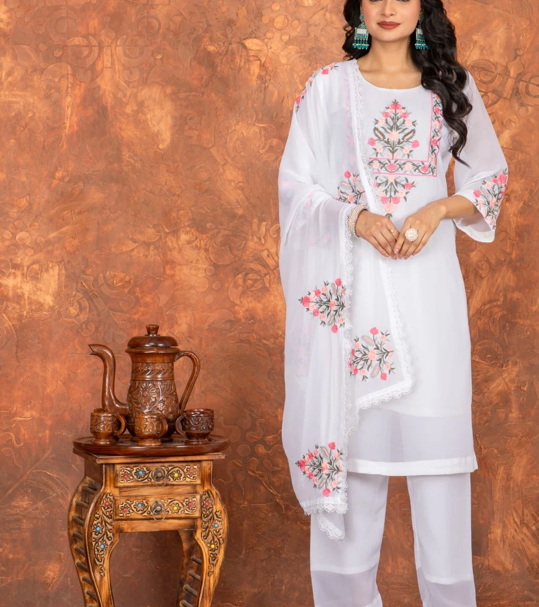 White Heavy Faux Georgette Suit Set