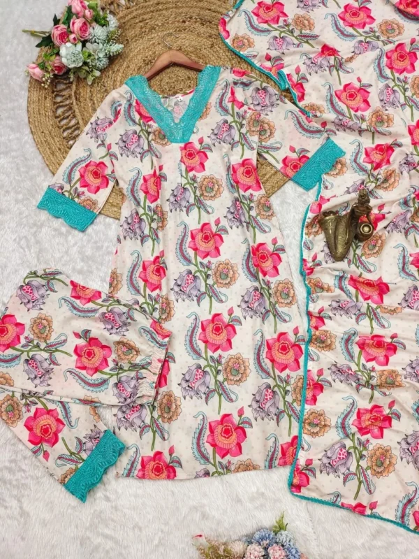 A-Line Cotton Floral Print Suit Set