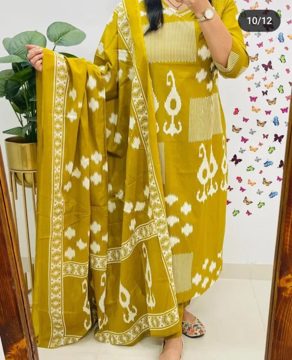 Cotton Printed Yellow Suit Set For Women