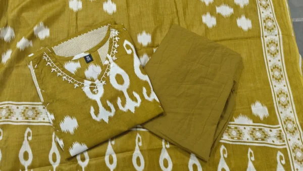 Cotton Printed Yellow Suit Set For Women