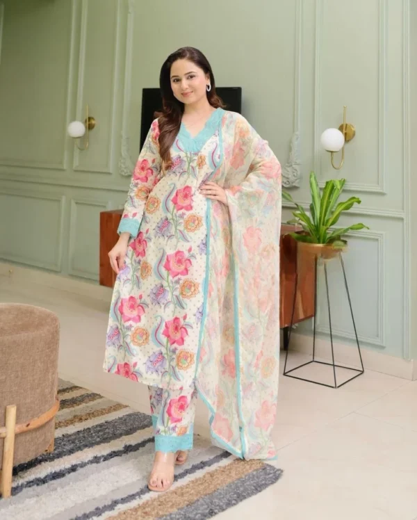 A-Line Cotton Floral Print Suit Set