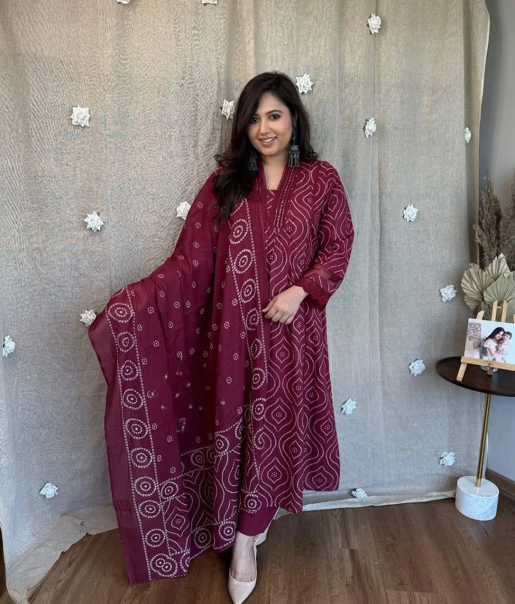 Party Wear Cotton Marron Suit Set