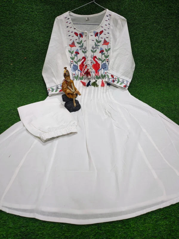 Flared White Cotton Kurti Pant Set