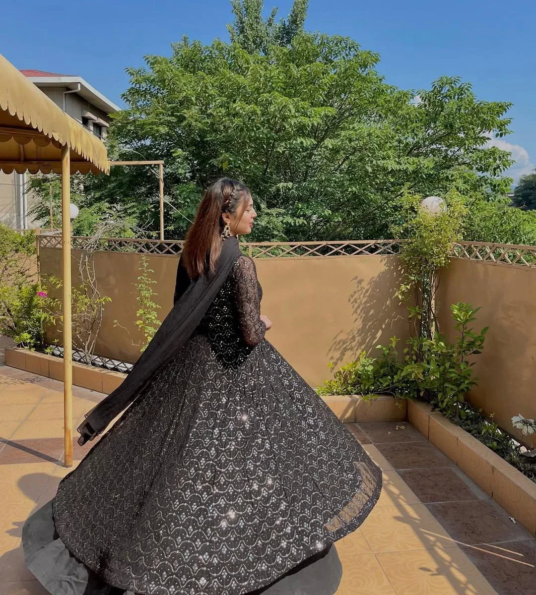 Party Wear Black Flared Anarkali Suit Set