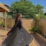 Party Wear Black Flared Anarkali Suit Set