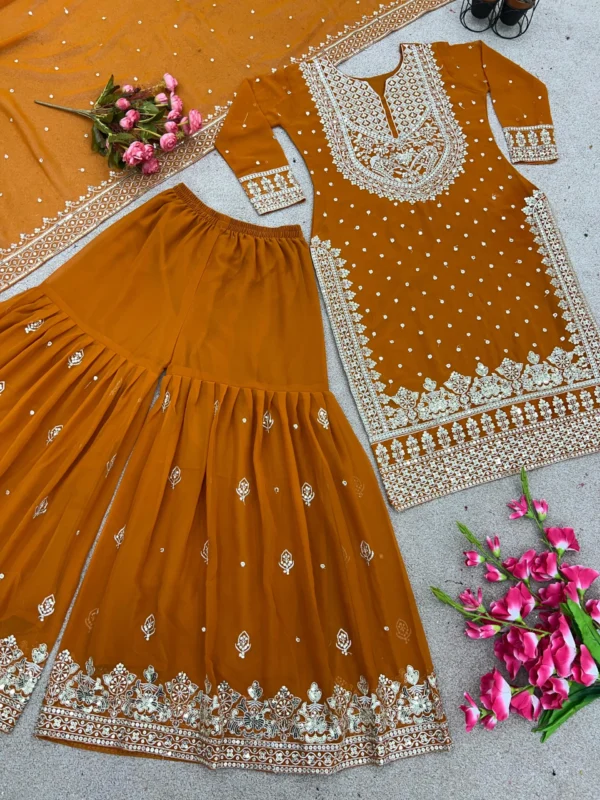 Brown Georgette Party Wear Suit Set