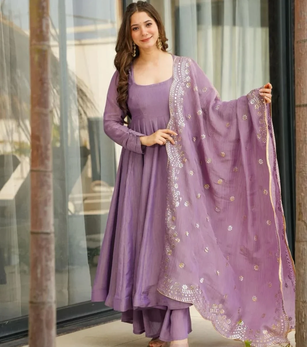 Party Wear Silk Anarkali Suit Set