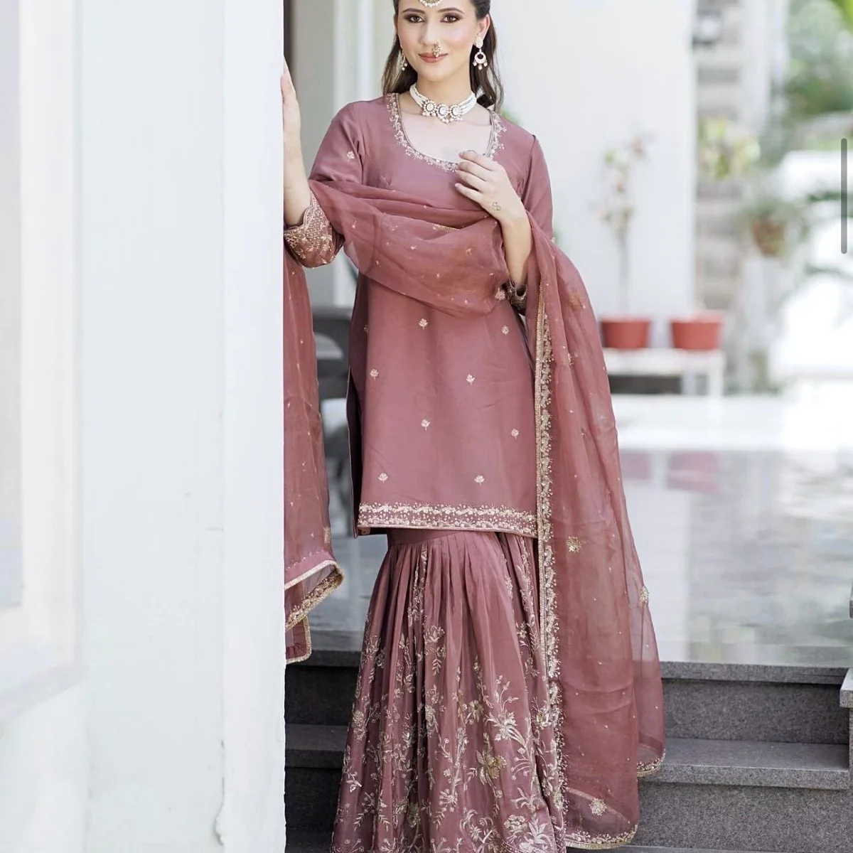 Embroidery Party Wear Sharara Suit Set