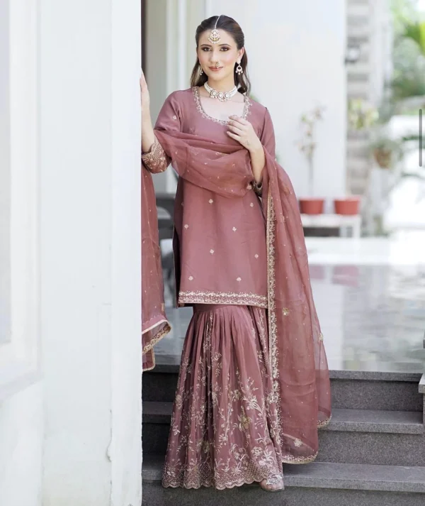 Embroidery Party Wear Sharara Suit Set
