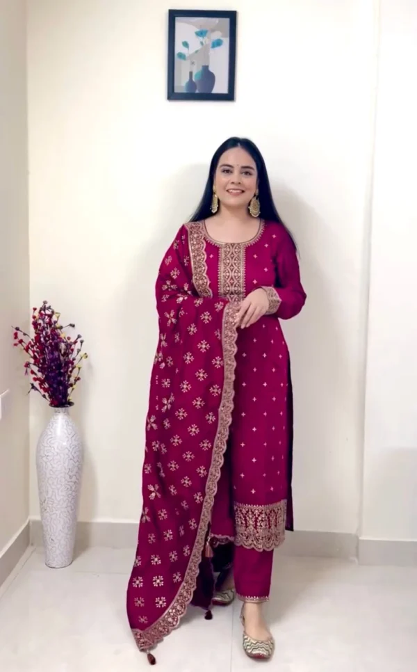 Vichitra Silk Maroon Party Wear Suit Set