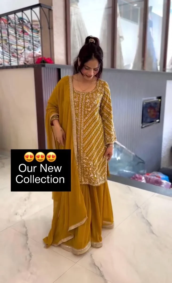 Party Wear Yellow Sharara Suit Set