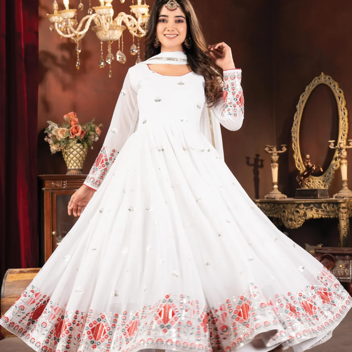 White Anarkali Party Wear Suit Set