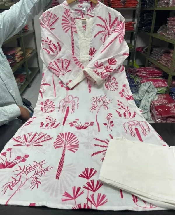 White Printed Office Kurti Palazzo Set