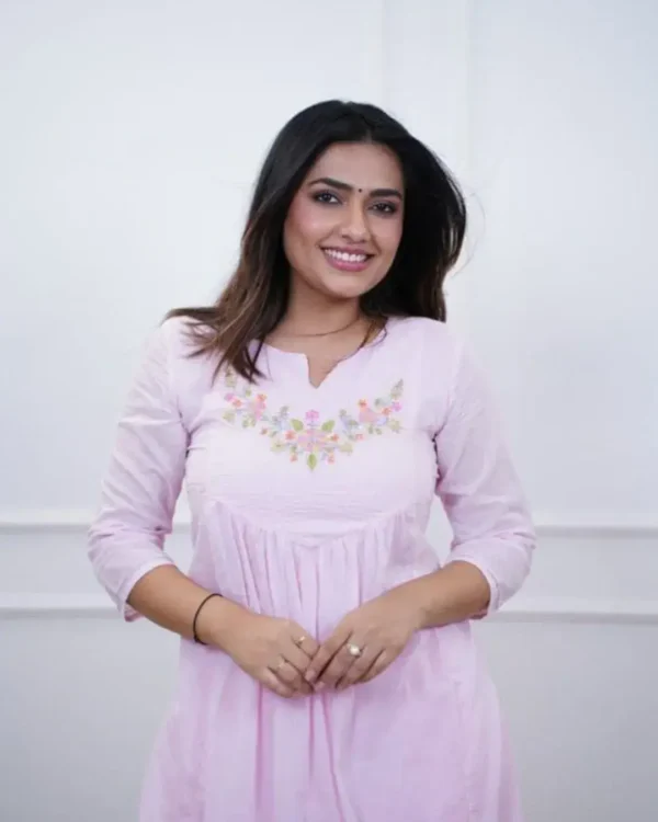 Office Wear Pink Cotton Kurti Pant Set