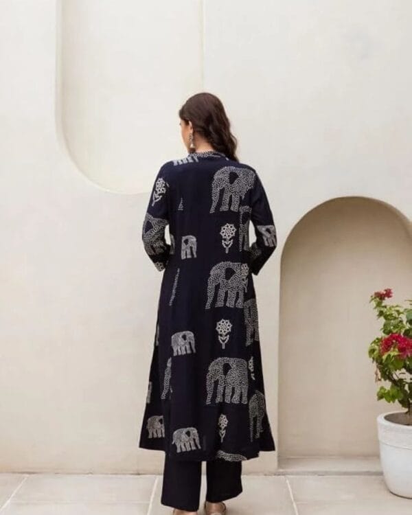 Rayon Black Printed Kurti Pant Set