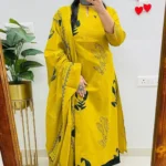 Cotton Yellow Kurti Set With Dupatta Set