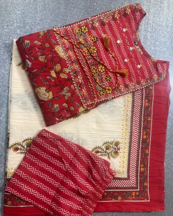 Flared Cotton Mirror Work Suit Set Front (2)